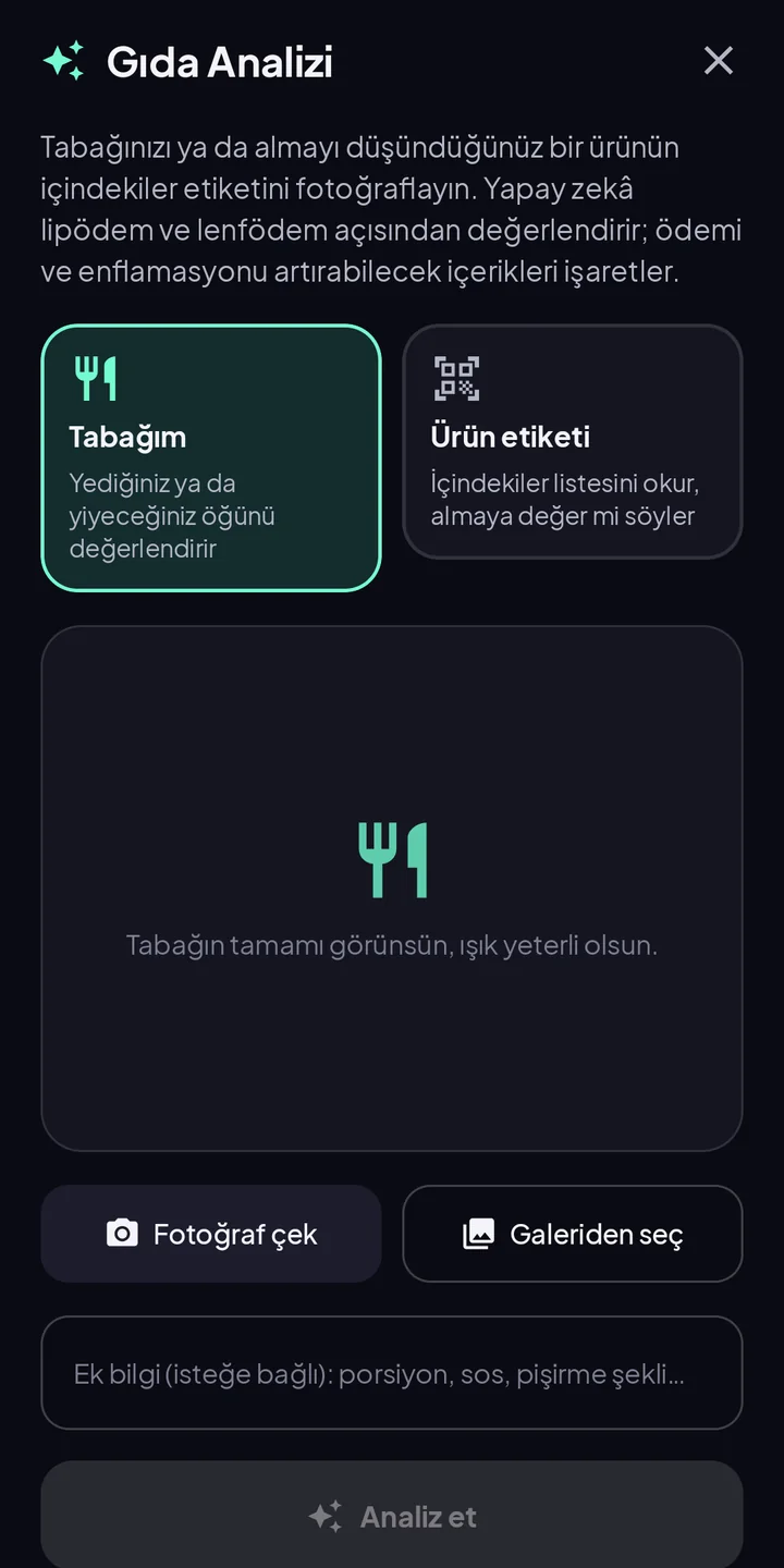 Food Analysis screen